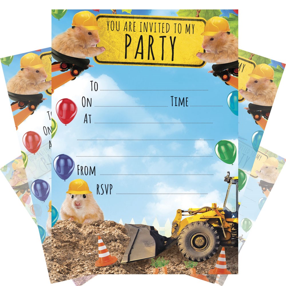 Grab your hard hats and get ready to dig in with our PPK009! This party invite pack includes 20 construction-themed invites, perfect for any little builder's celebration. Don't miss out on the fun - let's construct a great time together! (Note: Construction skills not required for invitation assembly.)