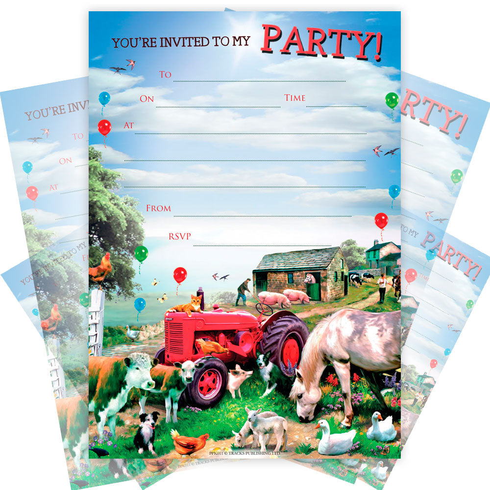Get ready to party with the PPK011 Farmyard Animals Party Invites! This pack comes with 20 invites featuring quirky farmyard animals. Perfect for your next barnyard bash. Let's get moooving!
