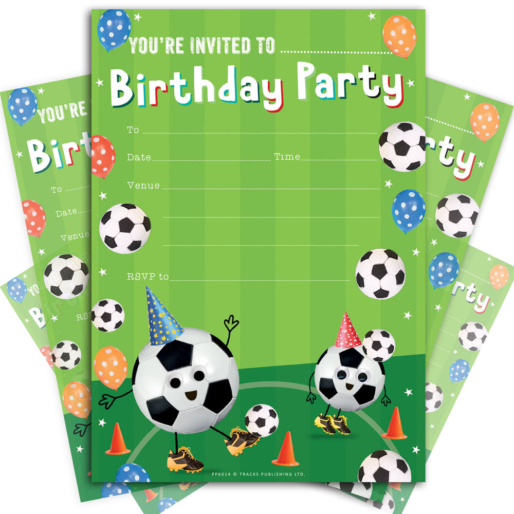 Score a goal with your child's next birthday party with our PPK014 football themed birthday invites! These invitations are the perfect way to kick off the celebration, featuring a fun and playful design that will have everyone excited to join the team. Get ready for a party full of fun and games with these unique invites!